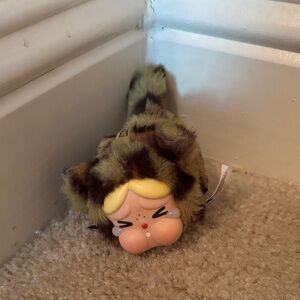 Plush Doll Keychain with Cute Blushing Face - Brown & Blonde